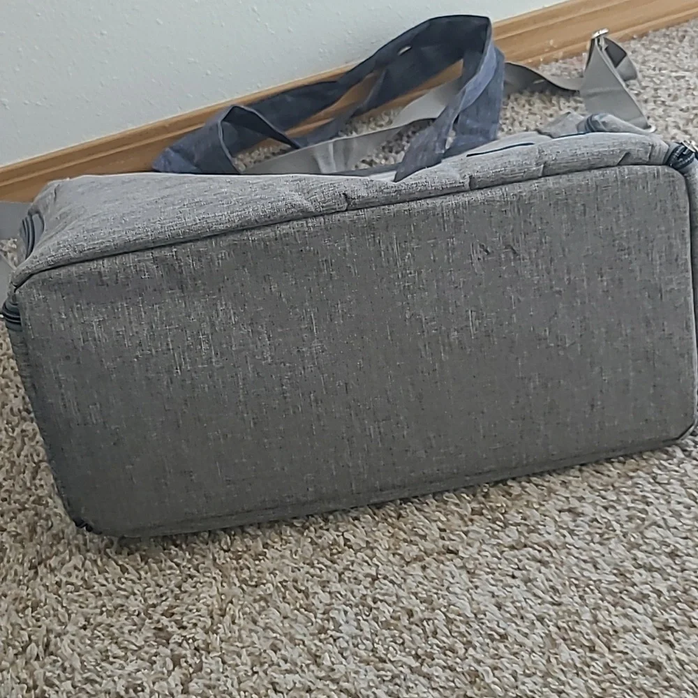 Multi Access Grey Baby Bag With Cheveron Interior